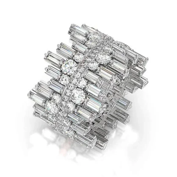 Micro Paved Irregular Multi-Row Diamond Ring - Picture 3 of 8